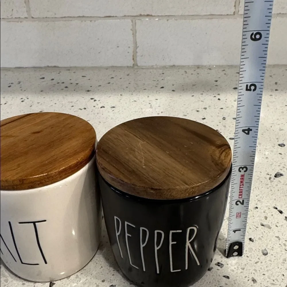 Rae Dunn Ceramic Salt And Pepper Cellars Wooden Lids Artisan Farmhouse Magenta
